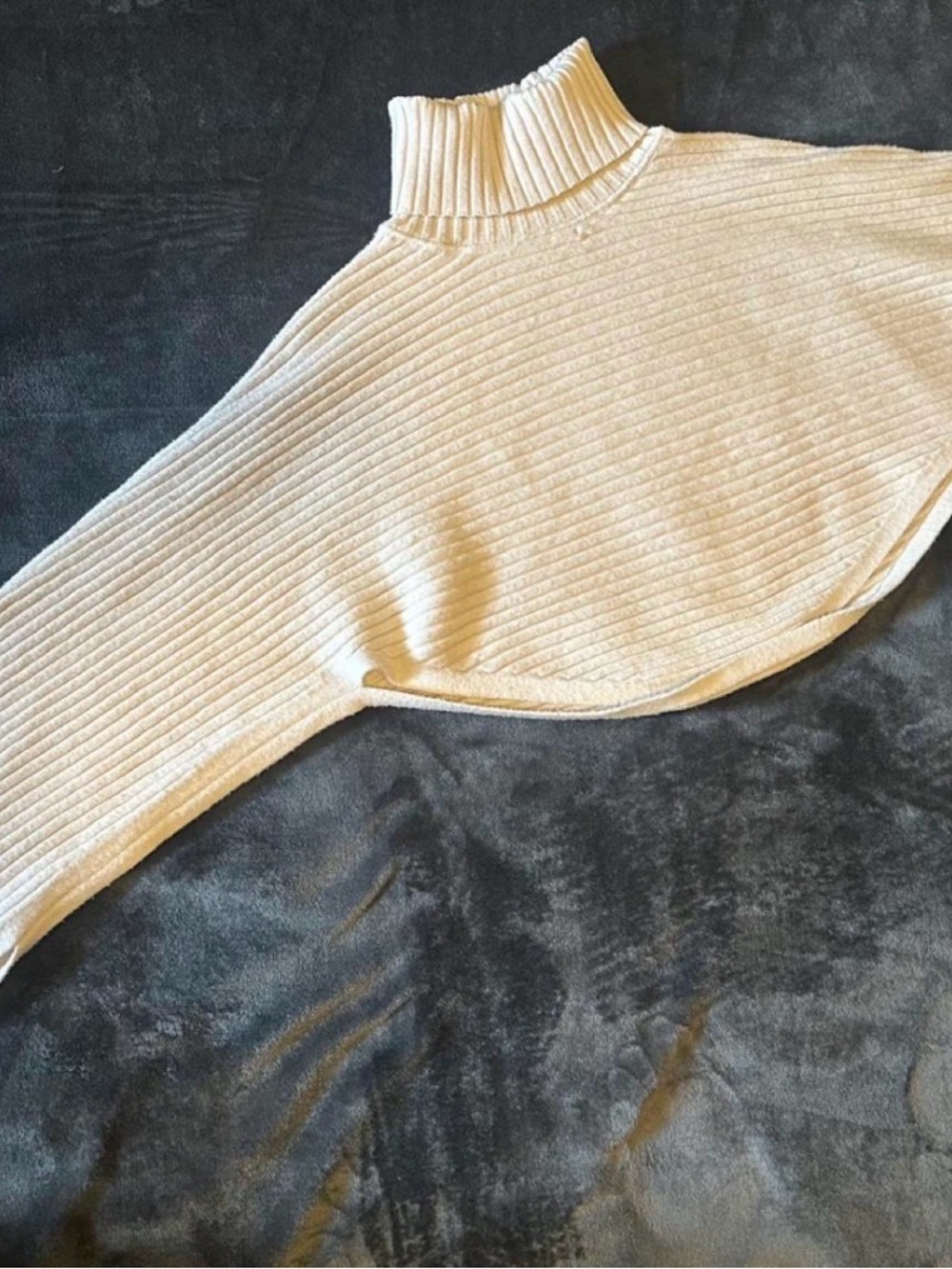 Free People Cream Ribbed Cropped Turtleneck Sweater